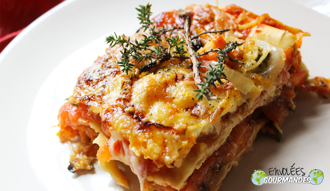 Lasagna with grilled vegetables for a young man