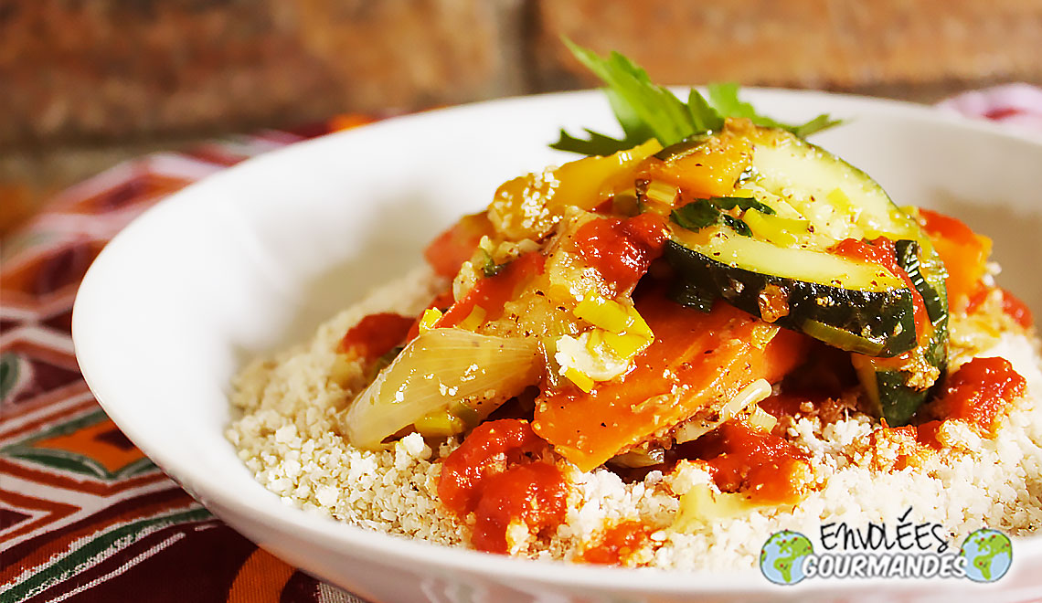 Gari-couscous med kryddiga grönsaker